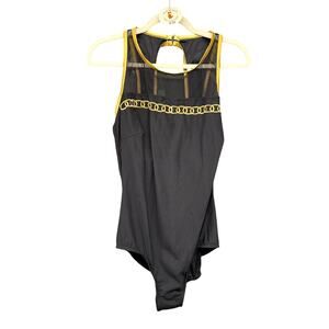 Vintage Sexy Pacific Connections Black Gold Swimsuit Versace Glamour Keyhole 80s